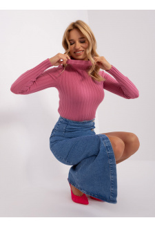 Dark pink fitted turtleneck sweater