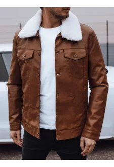 Men's leather jacket with fur brown Dstreet TX4746