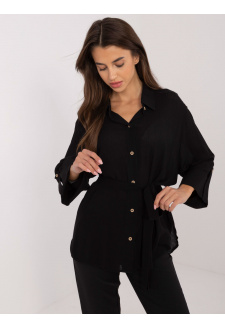 Black oversized button-up shirt with 3/4 sleeves