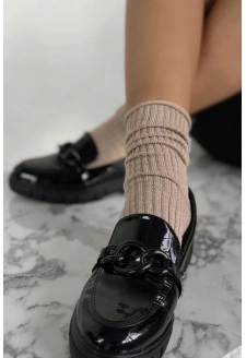 Women's Socks Without Pressure Hem in Stripe with Lurex Beige