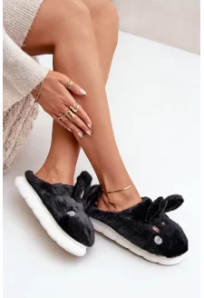 Futrzane Slippers With Rabbit Motif Black Natasha