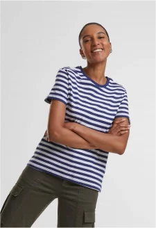 Ladies Regular Striped Tee white/darkblue