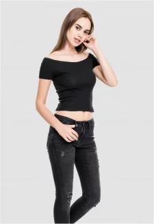 Ladies Off Shoulder Rib Tee black