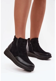 Botki Damskie Na Zamek Ocieplane Futerkiem Czarne Breena