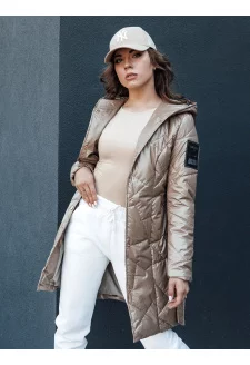 Women's long quilted jacket with a hood PAUL beige Dstreet TY4411