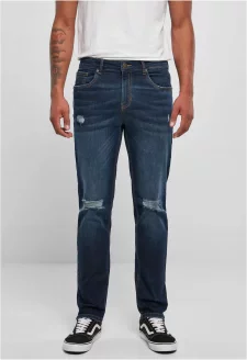 Distressed Stretch Denim Pants darkblue destroyed washed