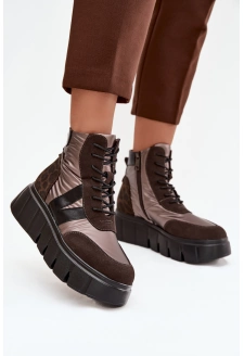 Botki Damskie Ocieplane Na Platformie Vinceza 58562 Brązowe