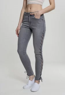 Ladies Denim Lace Up Skinny Pants grey