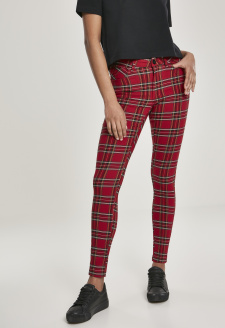 Ladies Skinny Tartan Pants red/blk