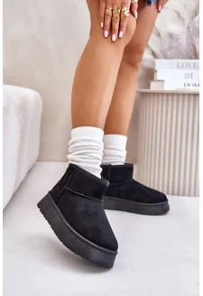 Low women's platform snow boots lined with fur in black Saldren