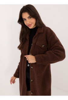 Brown long boucle shirt with pockets