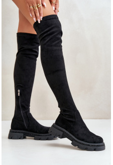 Women's over-the-knee boots made of black eco-suede Irithalla