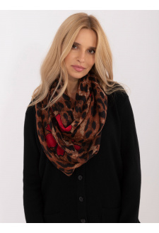 Brown women's scarf with flowers and leopard print