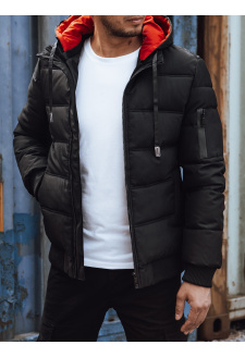 Men's black quilted winter jacket with hood Dstreet TX4828