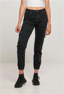 Ladies Organic Stretch Denim Cargo Pants black washed