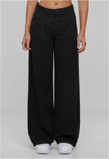 Ladies Organic Pleated Cotton Pants black