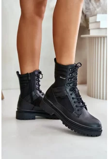 Leather Trapper Ankle Boots Men's Insulated Big Star Black