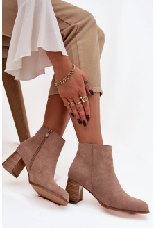 Botki Damskie Na Słupku Eko Zamszowe Beżowe Marilou