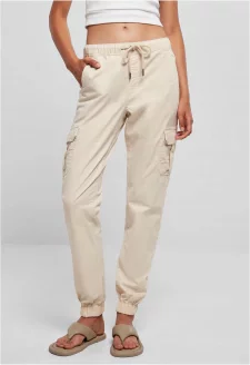 Ladies High Waist Cargo Jogging Pants whitesand