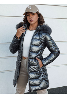 Women's long quilted winter jacket with a hood SHINE gray Dstreet TY4564