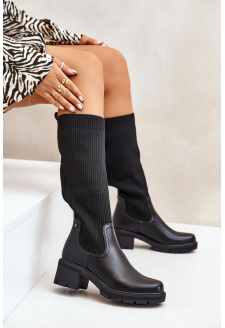 Slip-on over-the-knee boots with elastic upper in black Vaimi