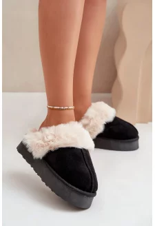 Women's black snow boots with thick soles and fur Doriola