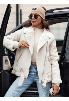 Women's jacket NORFDIMA leather with fur white Dstreet TY4735