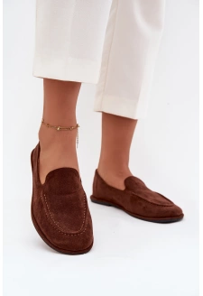 Mokasyny Damskie Z Eko Zamszu Płaskie Brązowe Miryelle