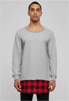 Long Flanell Bottom Open Edge Crewneck gry/blk/red