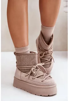 Beige platform lace-up snow boots Mavora