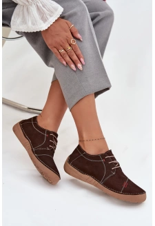 Skórzane Półbuty Damskie Z Przeszyciami Artiker 57C2114 Brązowe