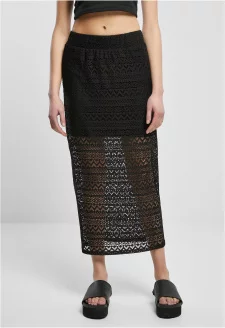 Ladies Stretch Crochet Lace Midi Skirt black