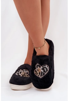 Futrzane Kapcie Z Sercami Czarne Amandra