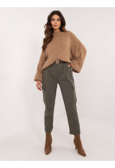 Khaki women's cargo pants with belt OCH BELLA