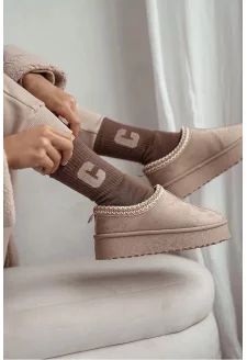 Women's Terry Socks With Letter C Brown