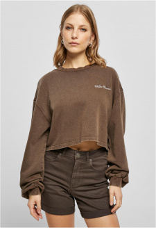 Ladies Cropped Small Embroidery Terry Crewneck brown